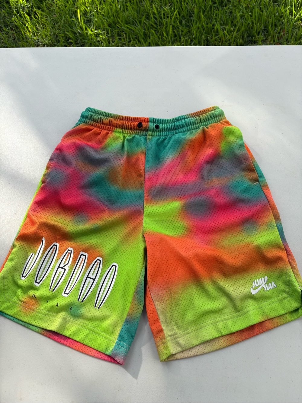 Jordan Men's Multicolor Tie-Dye Mesh Shorts - Green, Orange, Pink, Blue